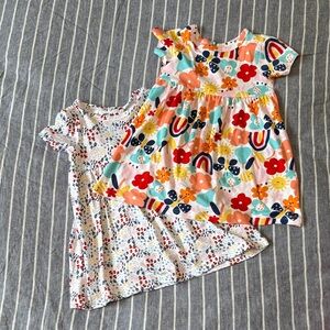 Mini Hop Girls Multicolor Floral & Rainbow Dresses Cute Short Sleeve